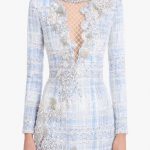 Embroidered Blue, White And Silver Tweed Dress for Women - Balmain.c