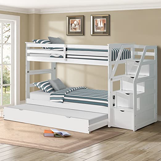 Amazon.com: Harper&Bright Designs Twin-Over-Twin Trundle Bunk Bed .
