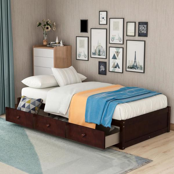 Harper & Bright Designs Cherry Twin Size Platform Storage Bed with .