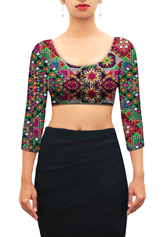 Kutch work U neck blouse with 3/4 sleeves. Customize further or .