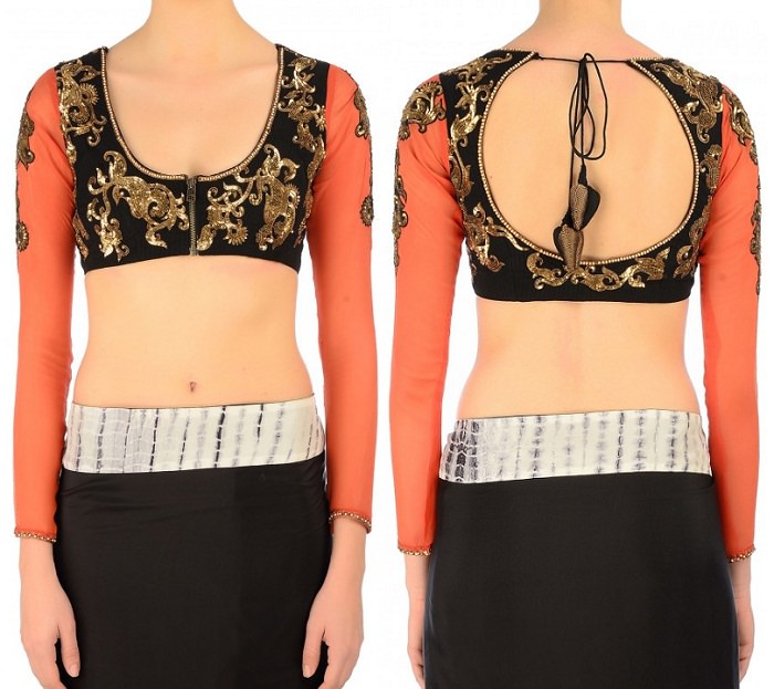 44 Types of Saree Blouses Front & Back Neck Designs - LooksGud.