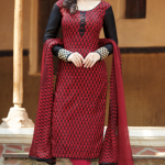 Black and Red Cotton Silk Unstitched Salwar Kameez .