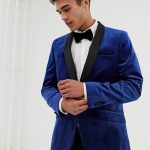 Burton Menswear velvet blazer in cobalt blue | AS