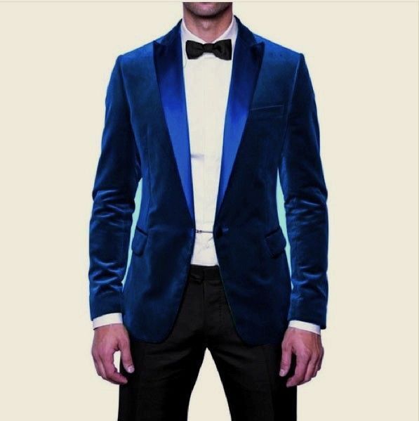 Men New Party Wear Custom Tailored Designer Royal Blue Velvet .