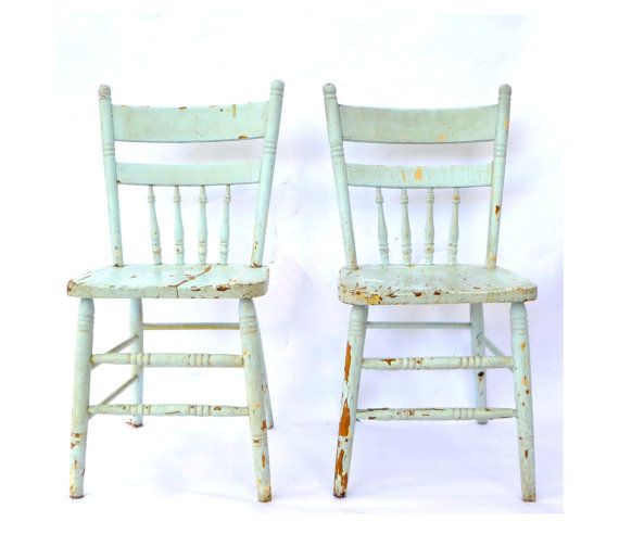 Vintage Blue Spindle Back Kitchen Chairs Pair by cushionchicago .