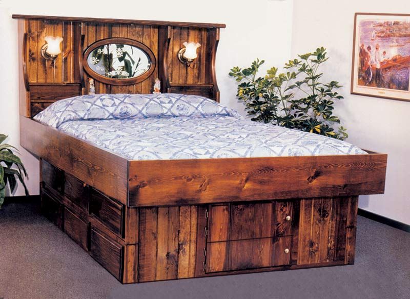 King Crestwood Wood Frame Waterbed with 12 drawer pedestal | Water .