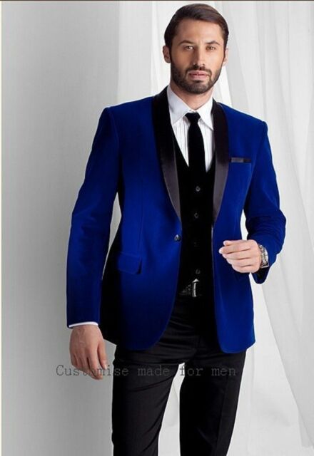 Men Blue Velvet Coat Jacket Blazers Designer Grooms Wedding Tuxedo .