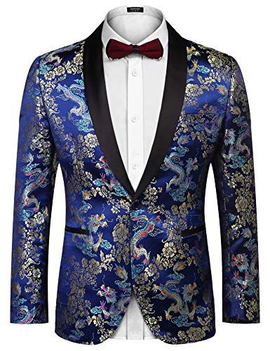JINIDU Men's Stylish Dragon Floral Suits Fashion Slim Fit... https .