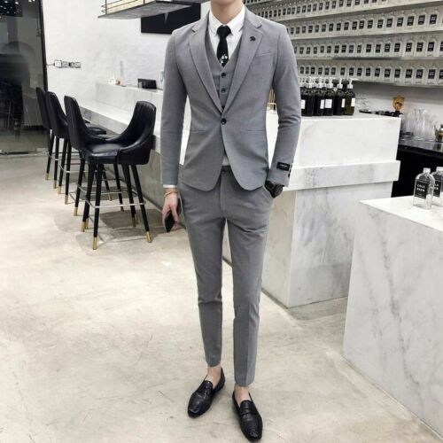 Men's Dress Formal Suit 3PCS One Button Wedding Blazers Coat Pants .