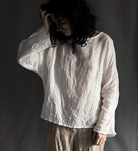 Amazon.com: White linen gauze blouse: Handma