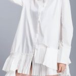 DIY stand collar cotton linen tops women blouses Work white blouse .
