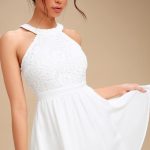 Cute White Dress - Lace Dress - Halter Skater Dress - L