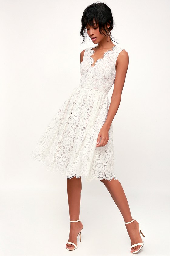 Lovely White Dress - White Lace Dress - White Lace Midi Dre