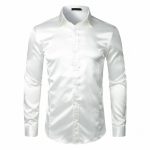Stylish White Silk Satin Shirt Men Chemise Homme 2018 Casual Long .