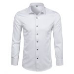 White Men's Bamboo Fiber Dress Shirts Slim Fit Long Sleeve Shirt .
