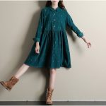 Winter Dresses Green Color Long Sleeve Casual Loose Plus Size .