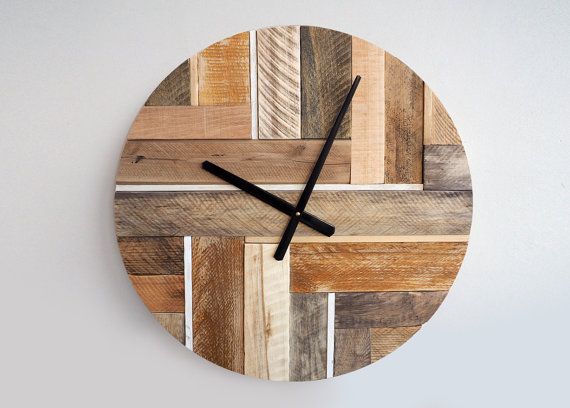 Pallet wood, weathered, recycled wooden clocks with battery .