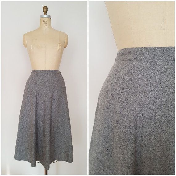 Vintage 1940s Grey Wool Skirt / A-Line / 40s Skirt / Winter Skirt .