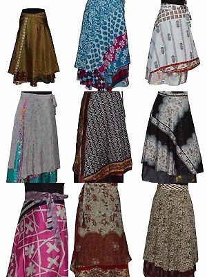 Indian Wrap Around Skirt Wholesale lot of 5 Pcs Printed Reversible .