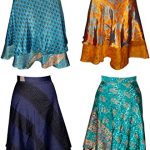 Wholesale Lot of 3 Vintage Sari 2 Layer Magic Wrap Skirt Multi .