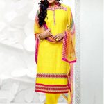 Pristine Yellow Cotton Lace Work Party Wear Designer Salwar Su