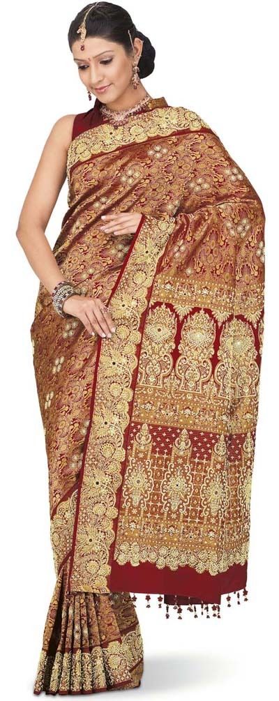 zardosi sarees | Handwoven Zardosi Embroidery Bridal Silk Saree .
