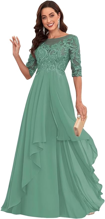 Elegant Long Sleeve Chiffon Evening Gown for Special Occasions