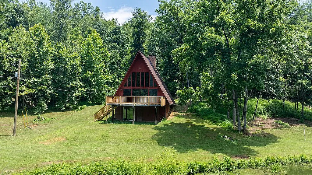 Modernized Lakefront A-Frame on 20 Wooded Acres in Blue Ridge Foothills – Owner Financing Offered